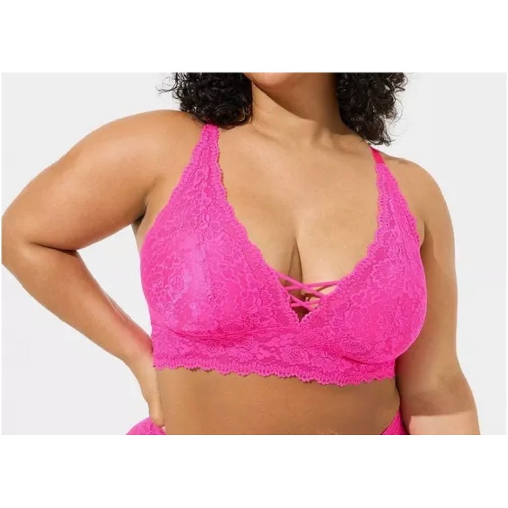 Torrid Lightly Lined XO Lace Bralette Hot Pink Womens Plus 4X Adjustable Bright